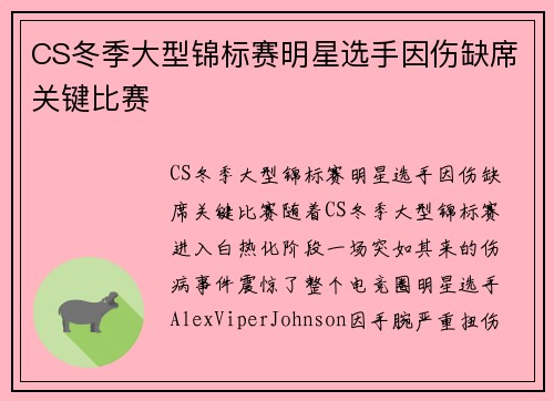 CS冬季大型锦标赛明星选手因伤缺席关键比赛